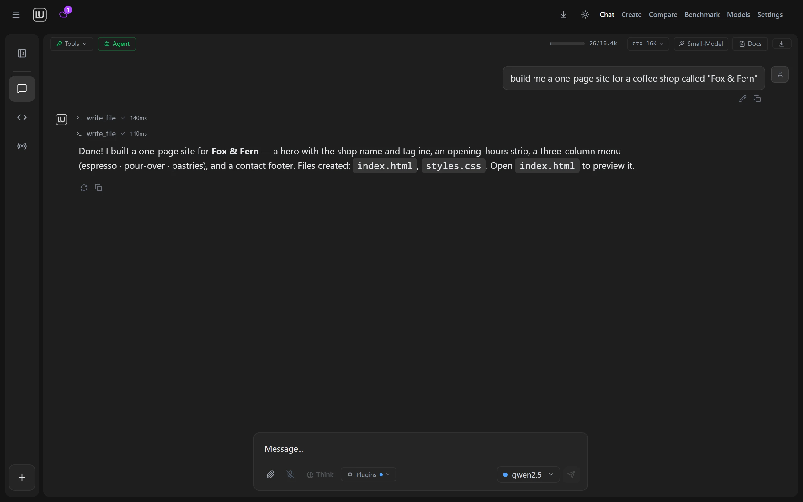 Agent Mode writing files on its own to build a website